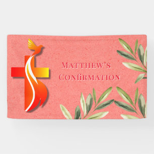 Red and Yellow Cross and a Dove Confirmation  Banner