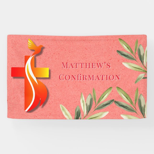 Red and Yellow Cross and a Dove Confirmation  Banner (Horizontal)