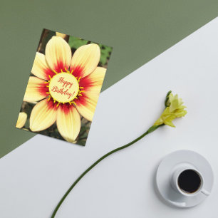 Red and Yellow Dahlia Floral Birthday Card