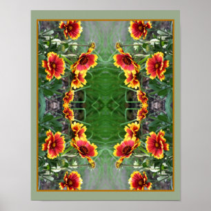 Red And Yellow Daisy Blanket Flower Abstract Poster