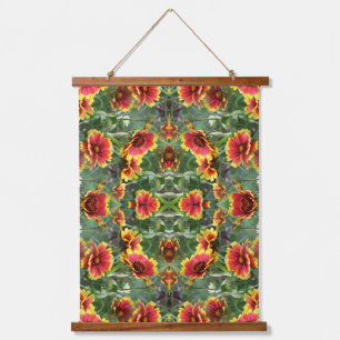 Red And Yellow Daisy Flowers Abstract  Hanging Tapestry