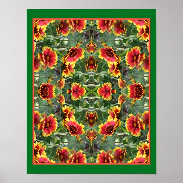 Red And Yellow Daisy Flowers Abstract  Poster (Front)