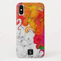 Red and Yellow Doodle Illustration with Monogram