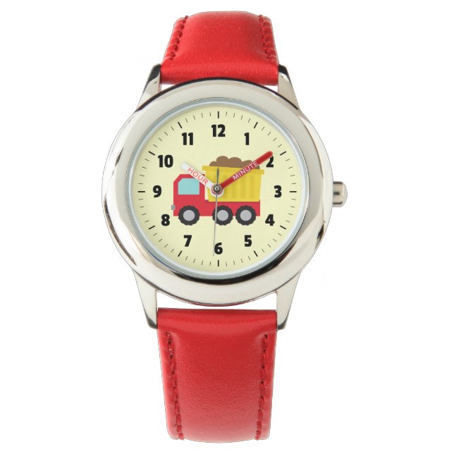 Red and Yellow Dump Truck Kids Watch (Front)