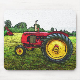 Red and Yellow Farm Tractor Mouse Mat