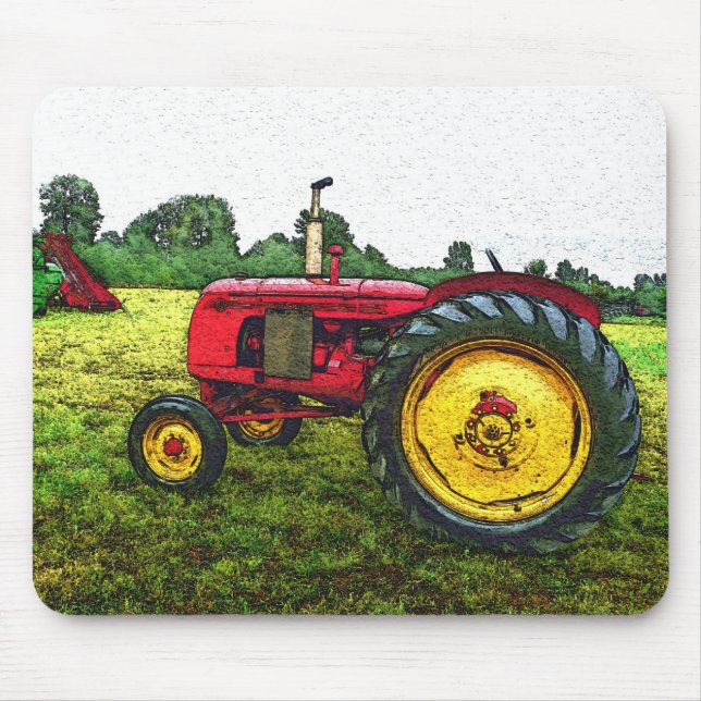 Red and Yellow Farm Tractor Mouse Mat (Front)