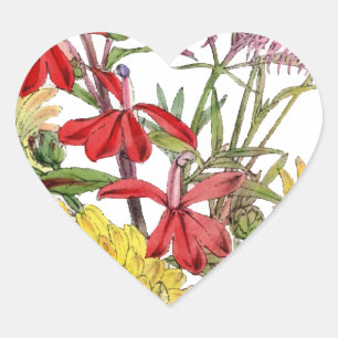 Red and Yellow Festive Spring Floral Party Heart Sticker