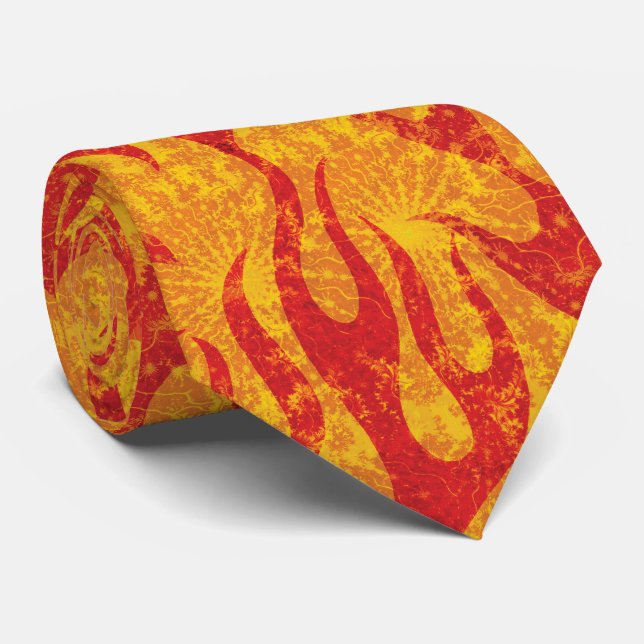 Red and Yellow Flames Pattern Tie (Rolled)