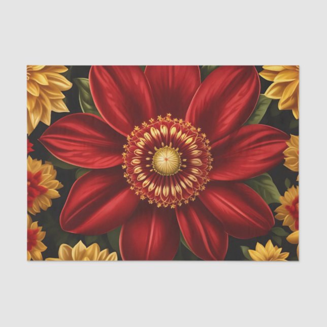 Red And Yellow Floral Tissue Paper (Front)