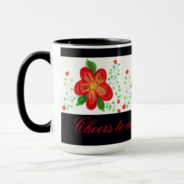 Red And Yellow Flowered Mug (Left)
