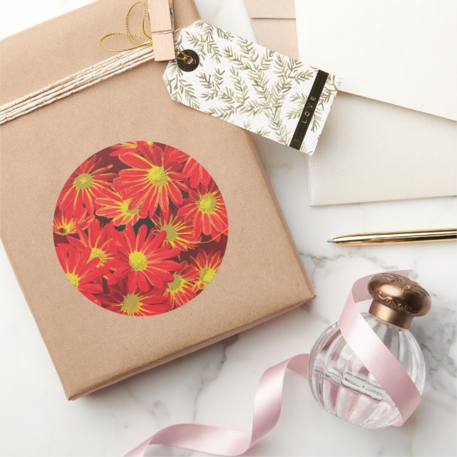 Red and Yellow Flowers 1 Classic Round Sticker (Gifting)