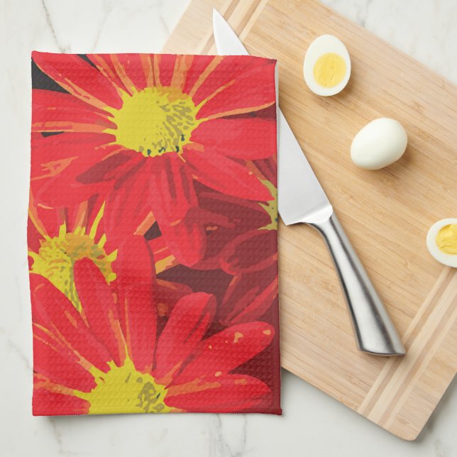 Red and Yellow Flowers 1 Tea Towel (Quarter Fold)