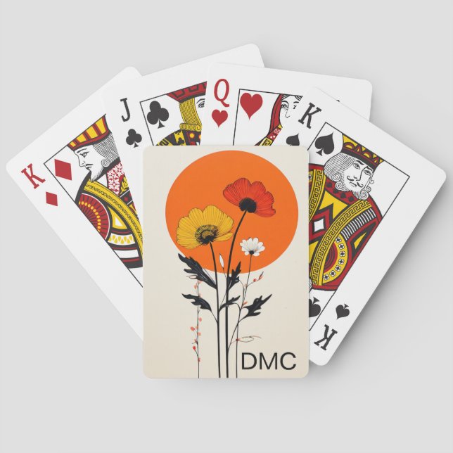Red and Yellow Flowers with Sun Playing Cards (Back)