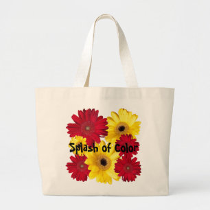 Red and Yellow Gerber Daisy Photograph Custom Large Tote Bag