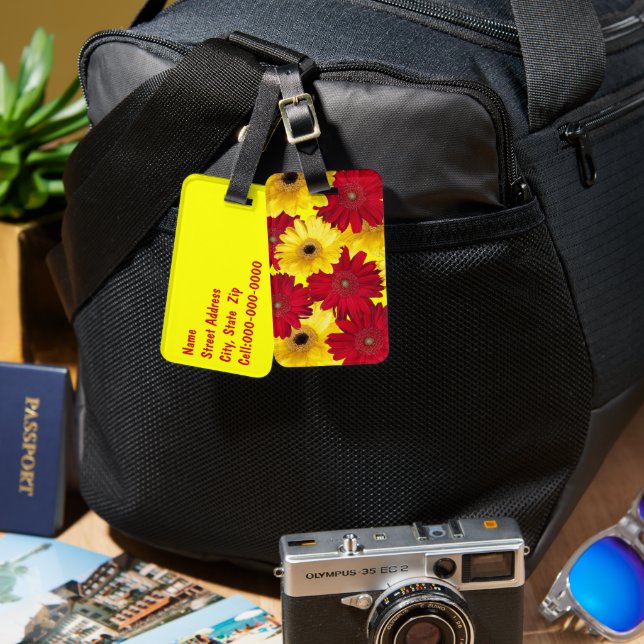 Red and Yellow Gerber Daisy Photograph Luggage Tag (Front & Back)