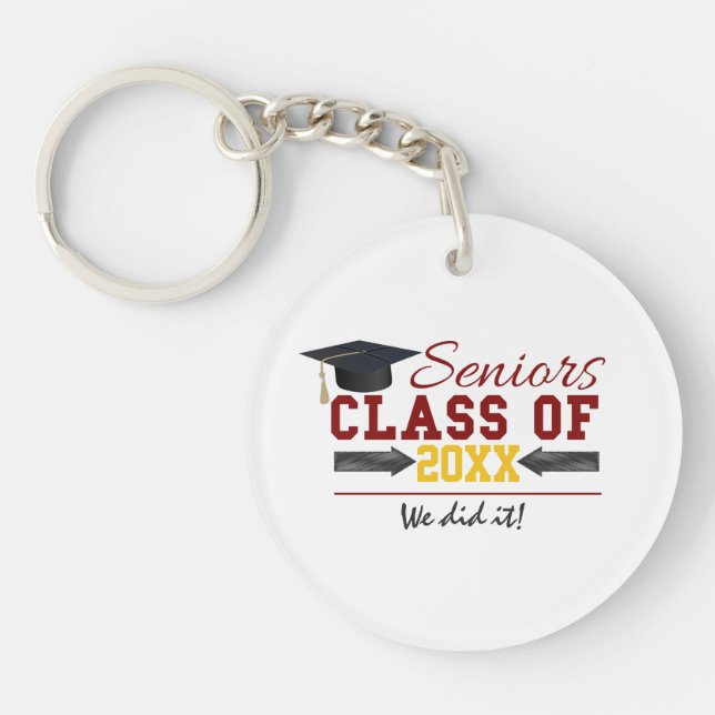 Red and Yellow Graduation Gear Key Ring (Front)