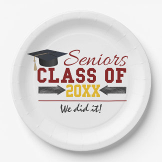 Red and Yellow Graduation Gear Paper Plate