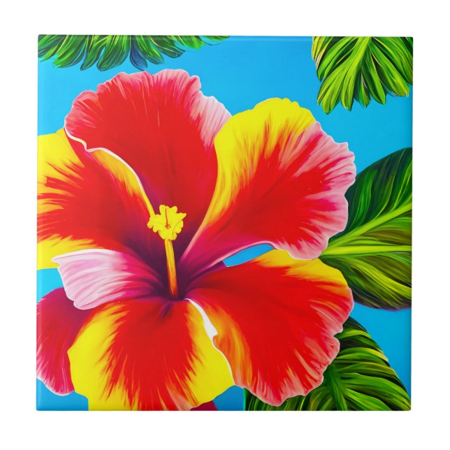 Red and yellow Hawaiian hibiscus flower Tile (Front)