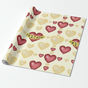 Red and yellow hearts and sunflowers wrapping paper