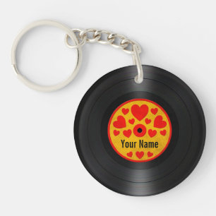 Red and Yellow Hearts Personalised Vinyl Record Key Ring