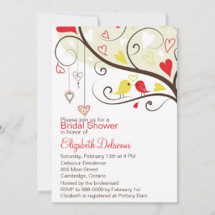 Red and Yellow Love Birds Bridal Shower Invitation