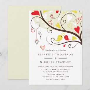 Red and Yellow Lovebirds Wedding Invitation