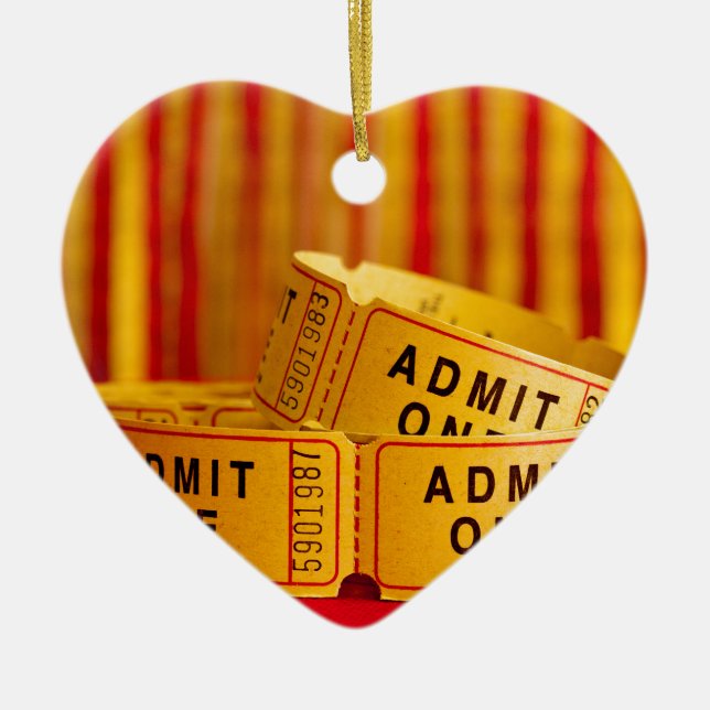 Red and Yellow Movie Tickets Ceramic Tree Decoration (Front)