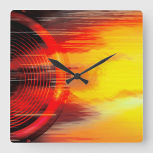 Red and yellow music speaker square wall clock