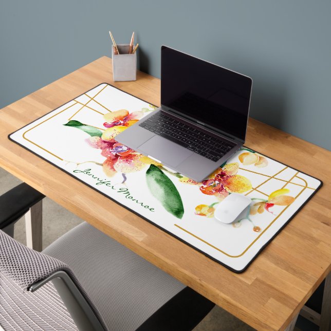 Red and yellow orchids personalised desk mat (Office 2)