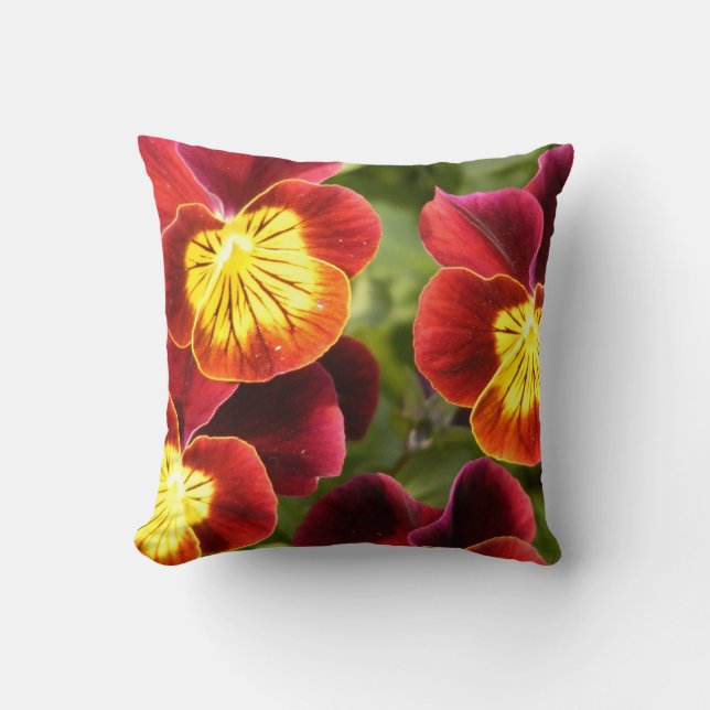 Red and Yellow Pansies (Viola) Cushion (Front)