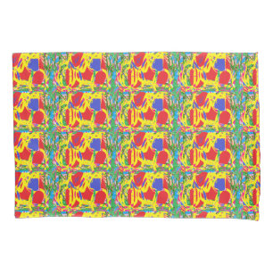 Red and yellow patterned pillowcase