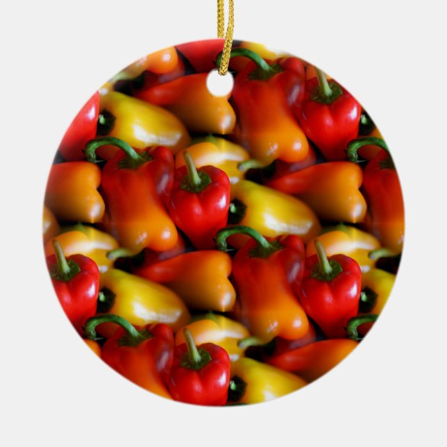 Red and Yellow Peppers Ceramic Tree Decoration (Front)
