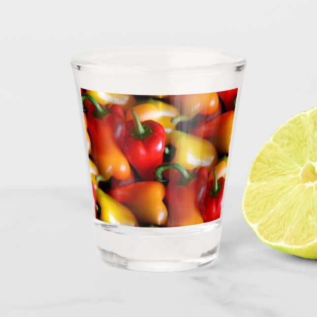 Red and Yellow Peppers Shot Glass (Front)