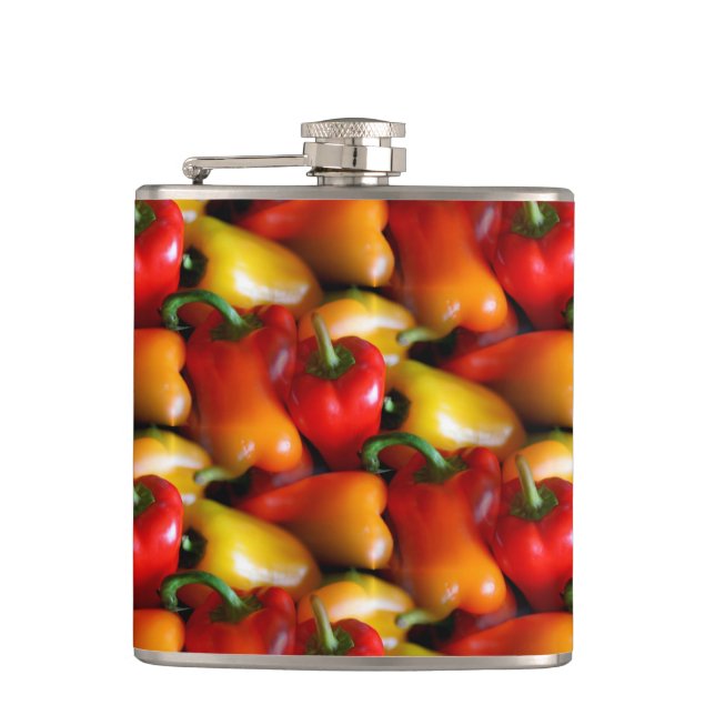 Red and Yellow Peppers Vinyl Wrapped Flask (Front)