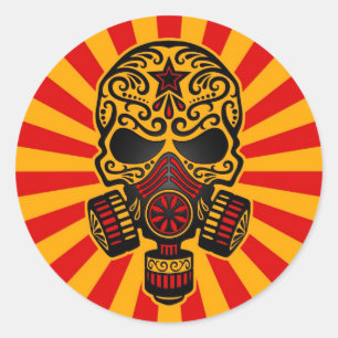 Red and Yellow Post Apocalyptic Sugar Skull Classic Round Sticker