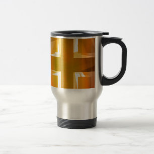 Red and yellow religious cross travel mug