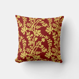 Red And Yellow Repeating Plant Pattern Cushion