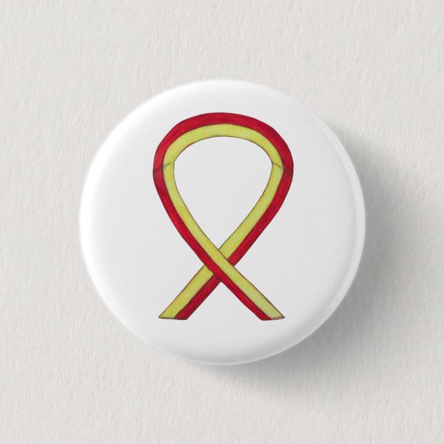 Red and Yellow Ribbon Awareness Button Pins (Front)
