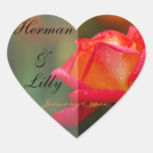 Red and Yellow Rose Personalised Wedding Heart Sticker