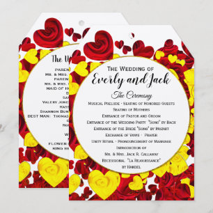 Red and Yellow Roses and Hearts Flat Program Programme
