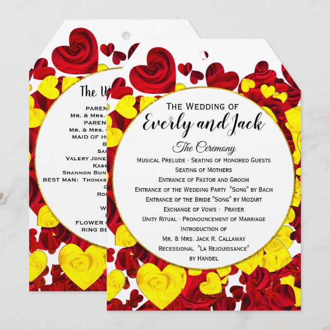 Red and Yellow Roses and Hearts Flat Program Programme (Front/Back)