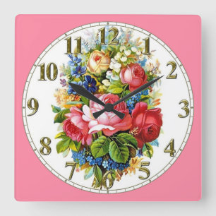 Red and Yellow Roses Square Wall Clock