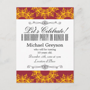 Red and Yellow Royalty Print Invitation Postcard