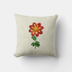 Red and Yellow Single Dahlia Cushion