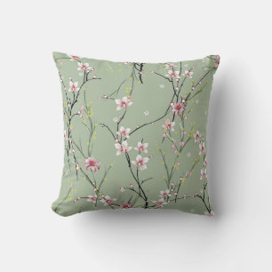red and yellow small flower pattern on green backg cushion