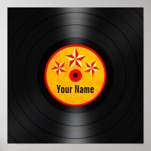 Red and Yellow Stars Personalised Vinyl Record Poster