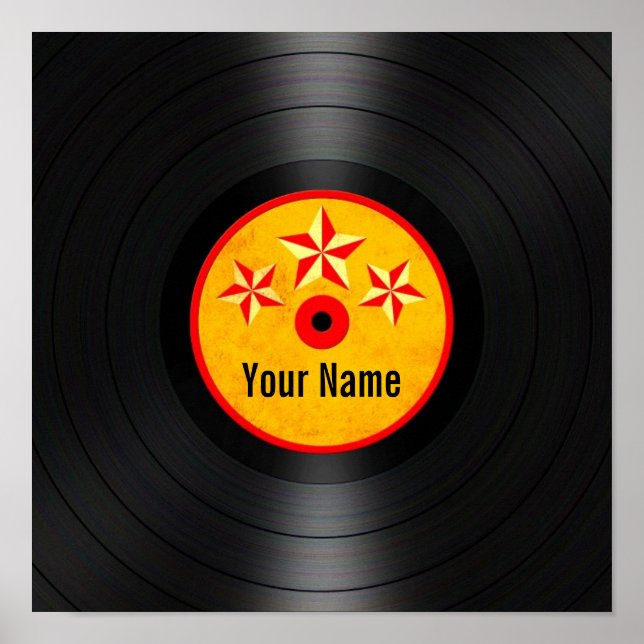 Red and Yellow Stars Personalised Vinyl Record Poster (Front)