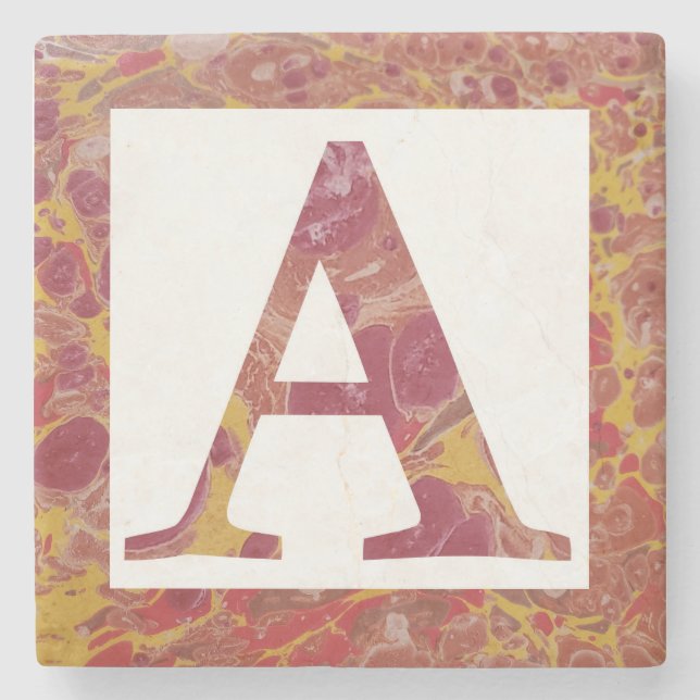 Red and Yellow Stone Marbled Monogram A Coaster (Front)