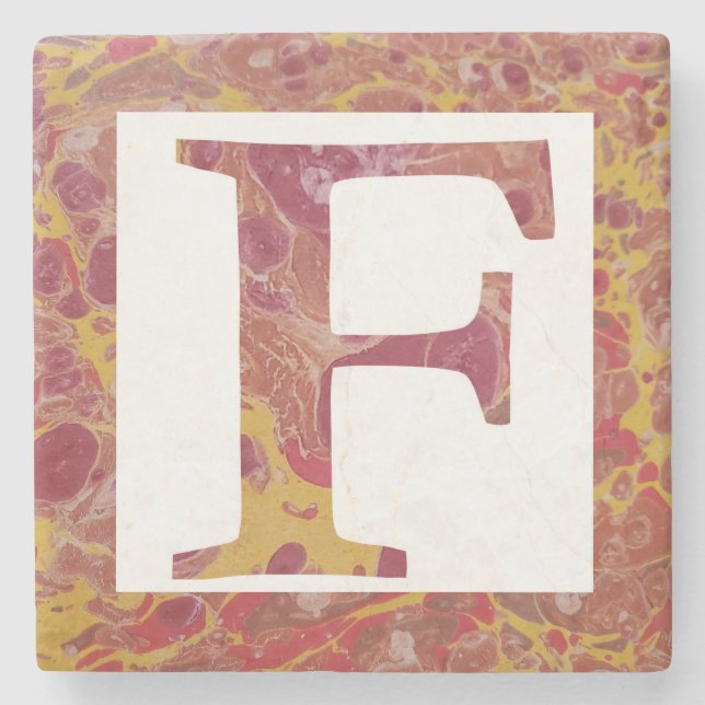 Red and Yellow Stone Marbled Monogram  F Stone Coaster (Front)
