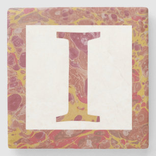 Red and Yellow Stone Marbled Monogram I Coaster
